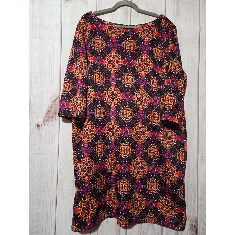 Gabby Skye Womens 20W Kaleidoscope Print Shift‎ Dress Orange Purple Exposed Zip